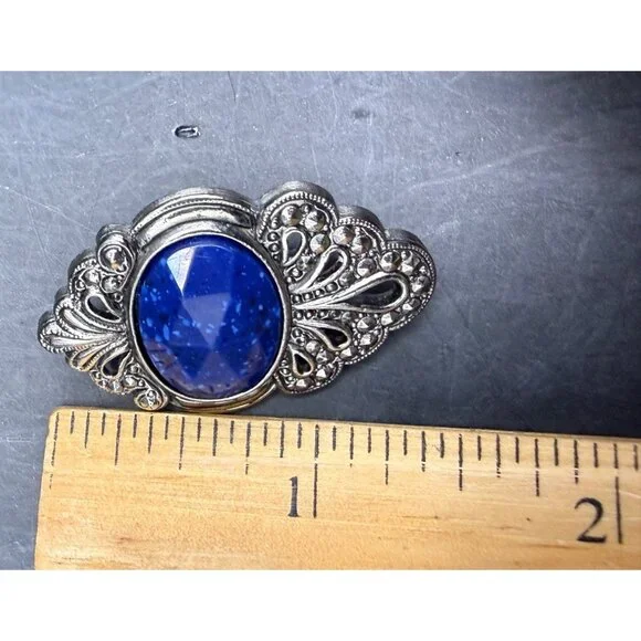 Vintage 80s Silver Blue Purple Faux Cabochon Tone Clip-On Earrings Lot 4 Pairs - Picture 13 of 13